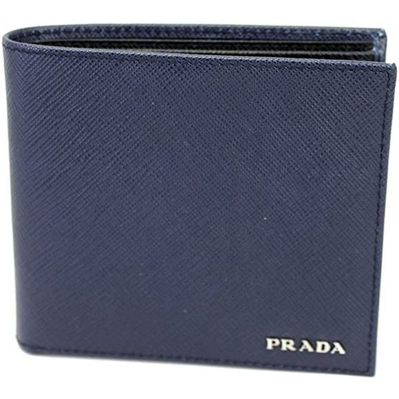 Prada Men's Blue Black Saffiano Cuir Leather Billfold Wallet - Picture 1 of 6